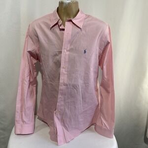 Polo Ralph Lauren Shirt Mens  Pink custom fit Long Sleeve Button Up Size L SEE**